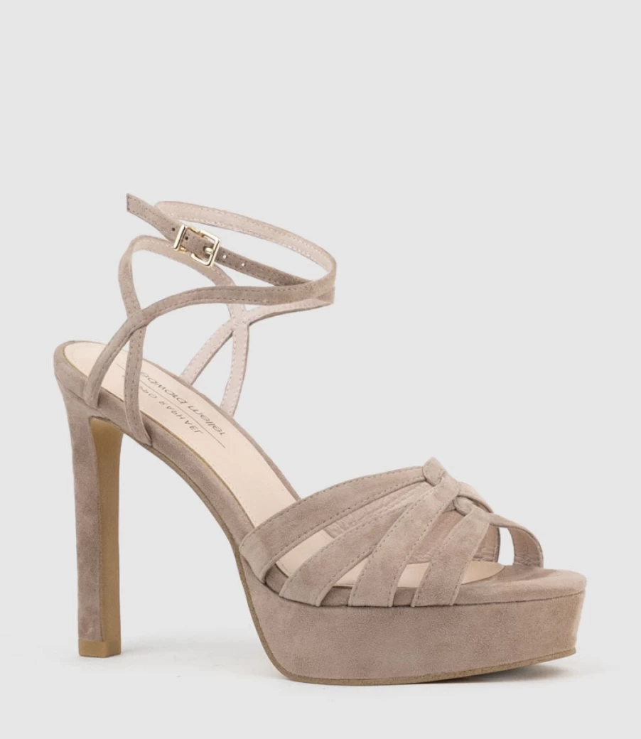 Edward Meller Women's Syren110 Nude Suede Ankle Wrap Platform Sandals