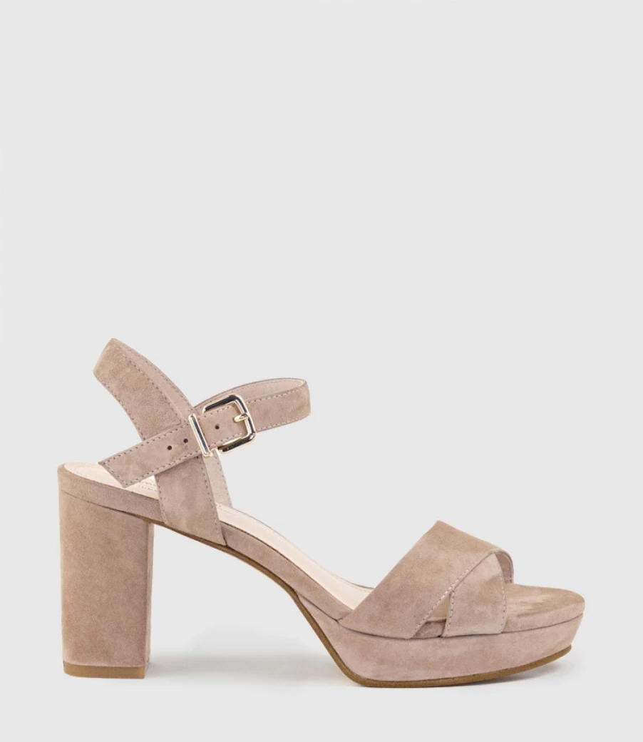Edward Meller Women's Rowan80 Asymmetrical Platform Sandals in Nude Suede