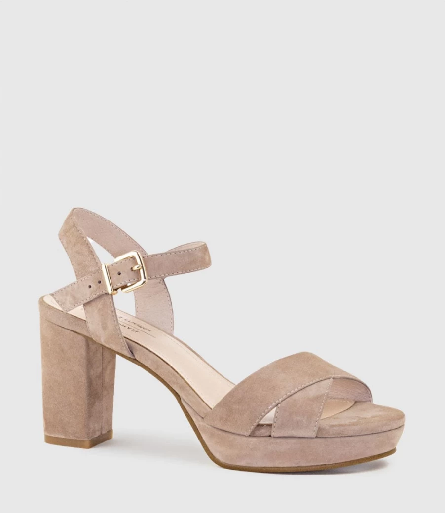 Edward Meller Women's Rowan80 Asymmetrical Platform Sandals in Nude Suede