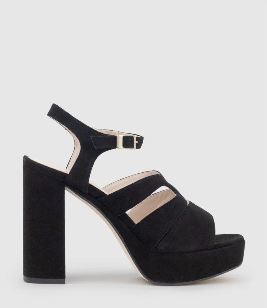 Edward Meller Women's Reya100 Black Suede Open Toe Platform Sandals