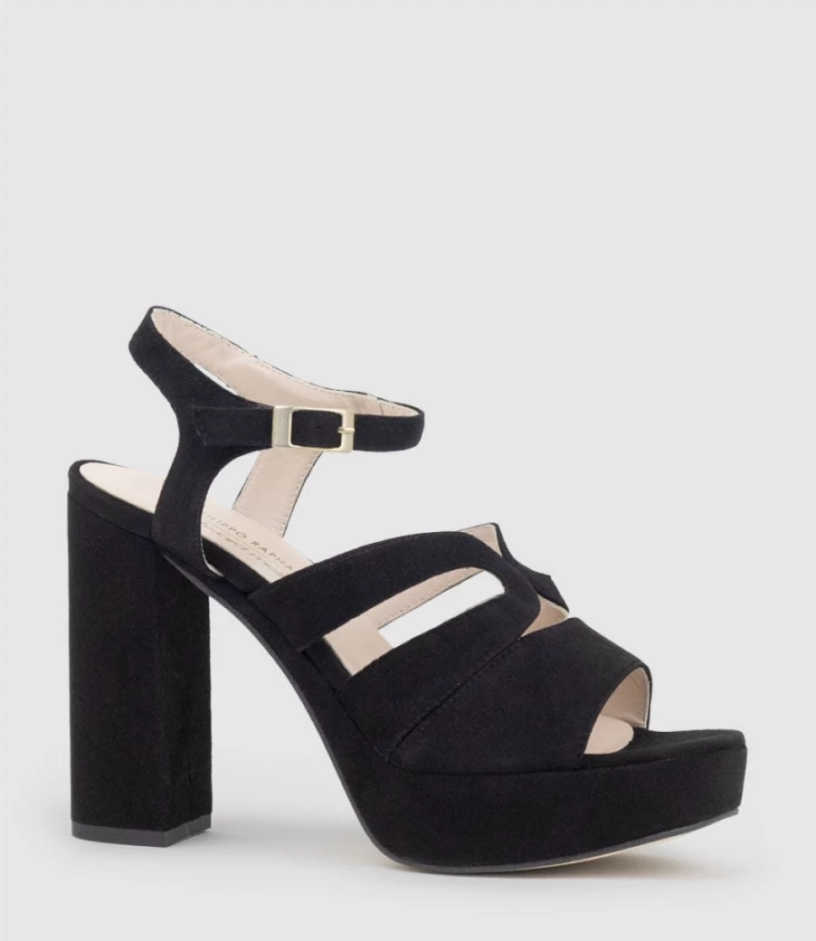 Edward Meller Women's Reya100 Black Suede Open Toe Platform Sandals