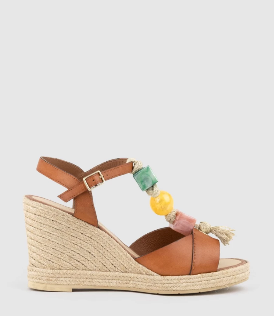 Edward Meller Women's Mille T-Bar Espadrille Wedge Sandals in Tan