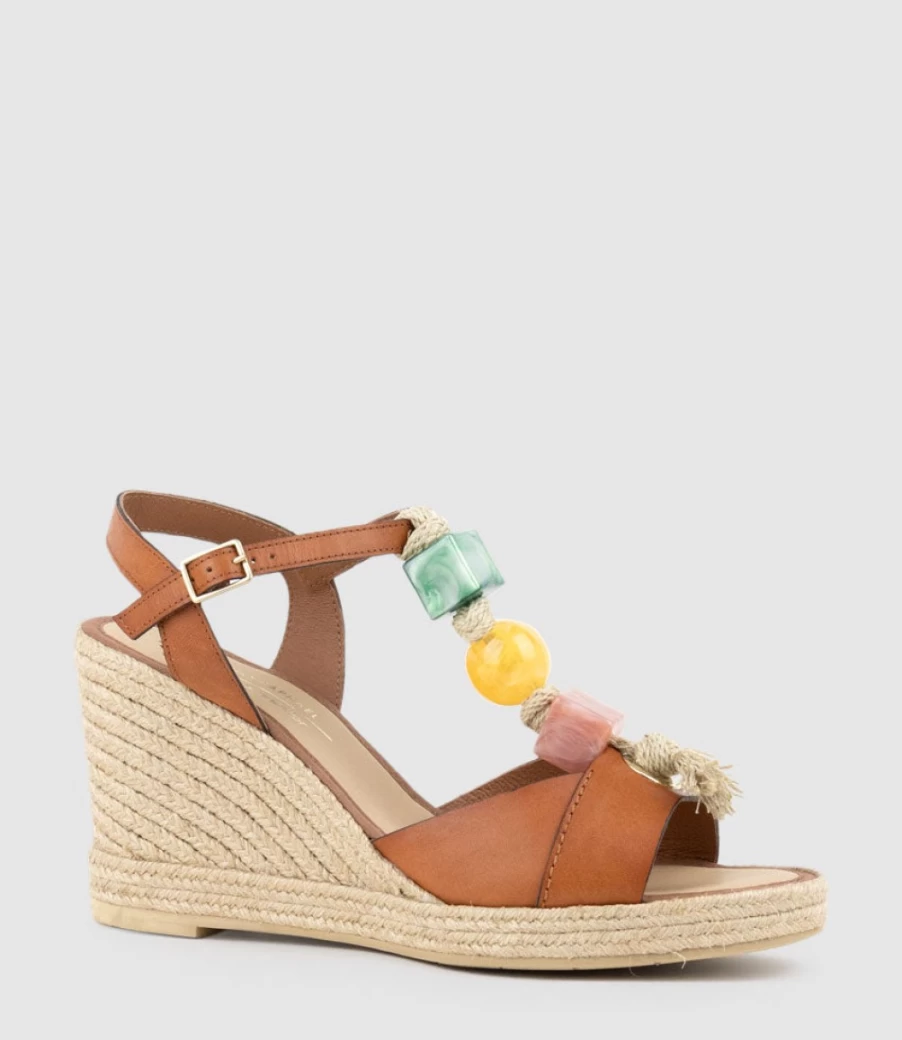 Edward Meller Women's Mille T-Bar Espadrille Wedge Sandals in Tan