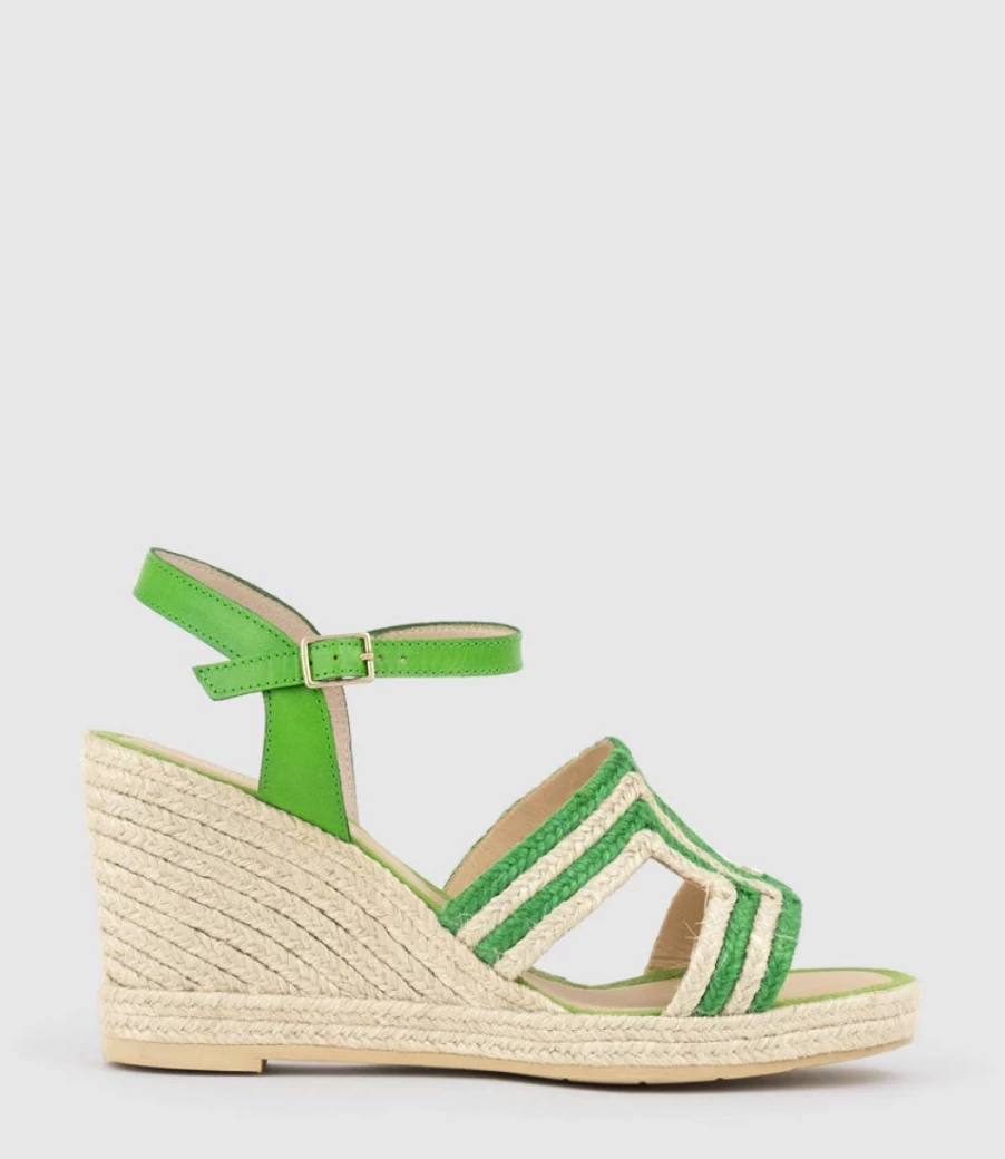 Edward Meller Women's Green Geometric Weave High Espadrille Shoes