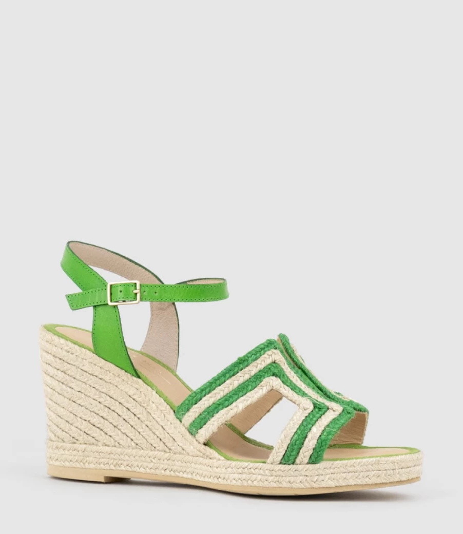 Edward Meller Women's Green Geometric Weave High Espadrille Shoes