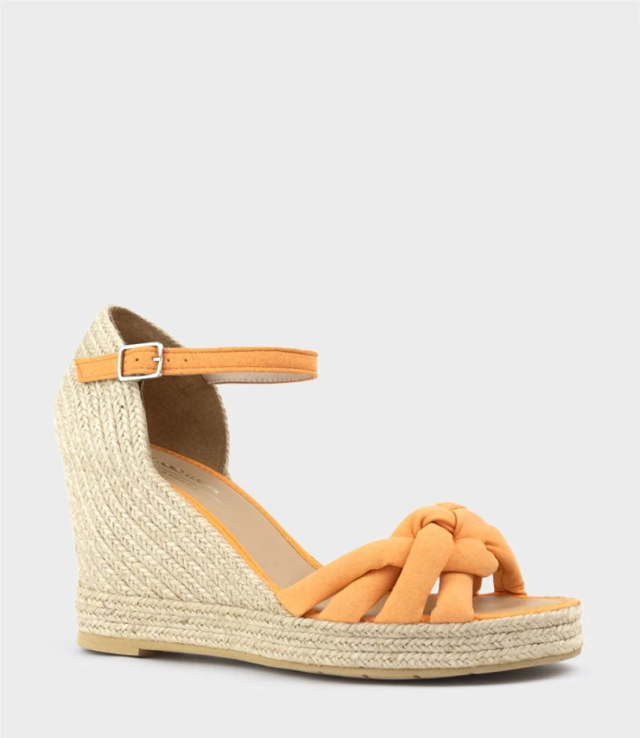 Edward Meller Women's Orange Suede Meena Braided Front Strap Espadrille Shoes