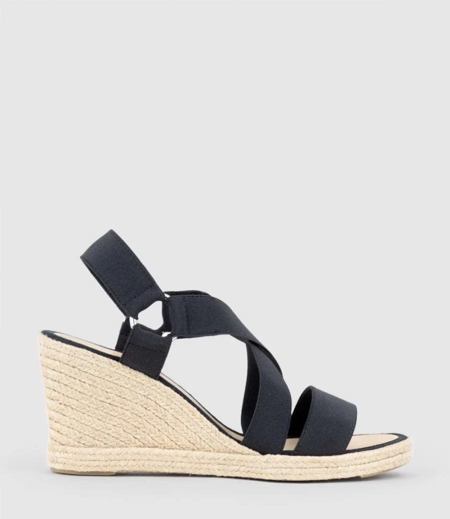 Edward Meller Women's Miria Black Elastic Crossover Espadrille Flats