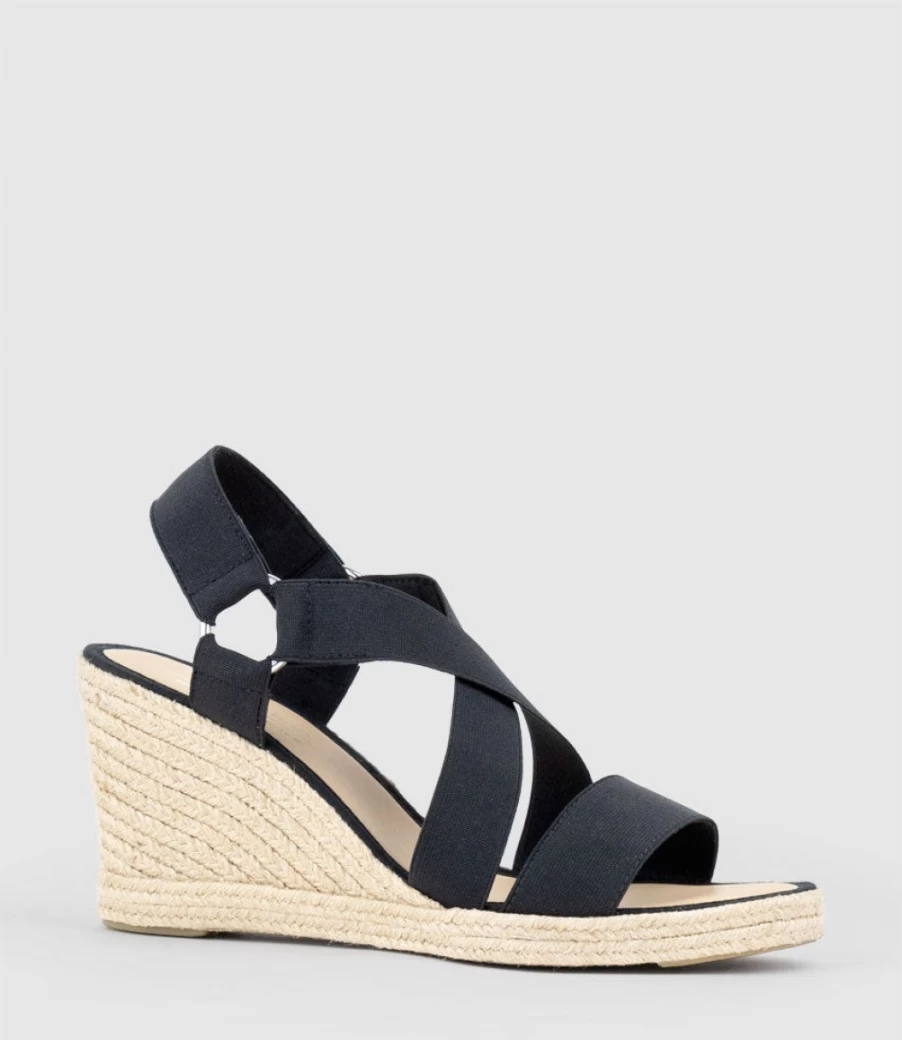 Edward Meller Women's Miria Black Elastic Crossover Espadrille Flats