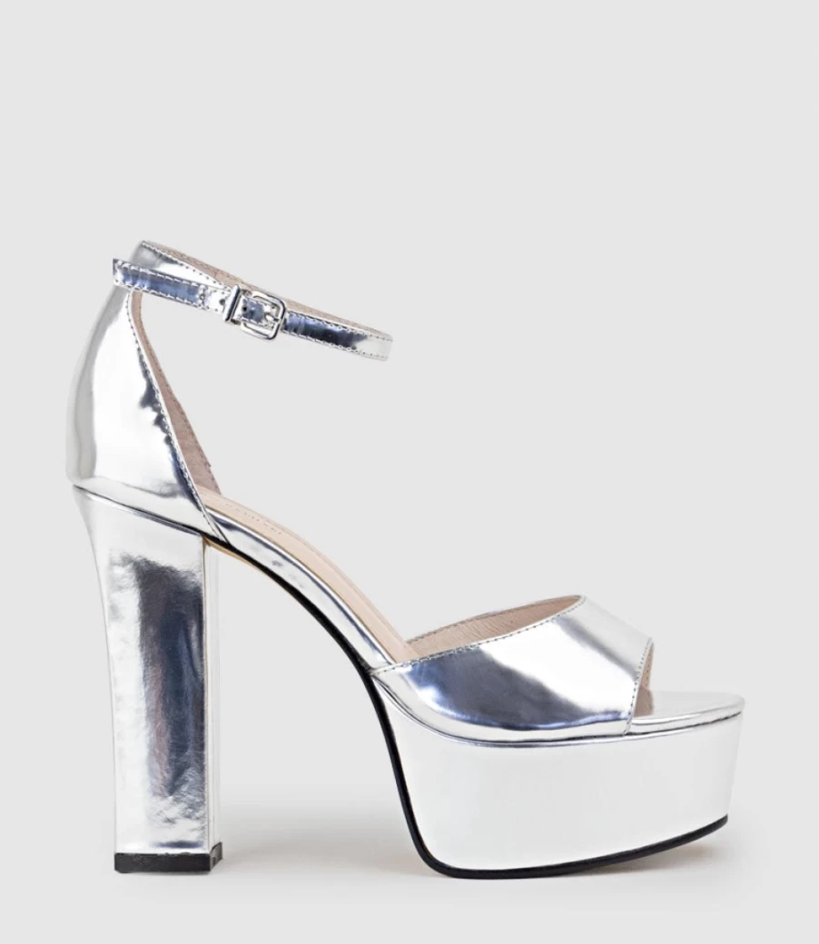 Edward Meller Women's Roxy125 Silver Mirror Open Toe Platform Sandals