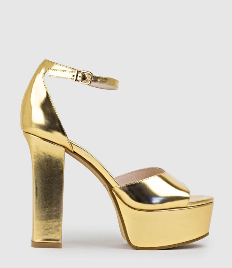 Edward Meller Women's Roxy125 Gold Mirror Open Toe Platform Sandals