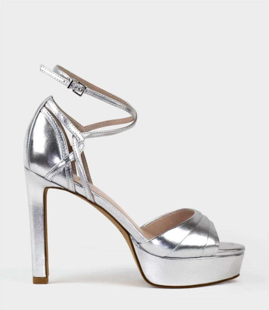 Edward Meller Women's Sirio110 Silver Ankle Wrap Platform Sandals