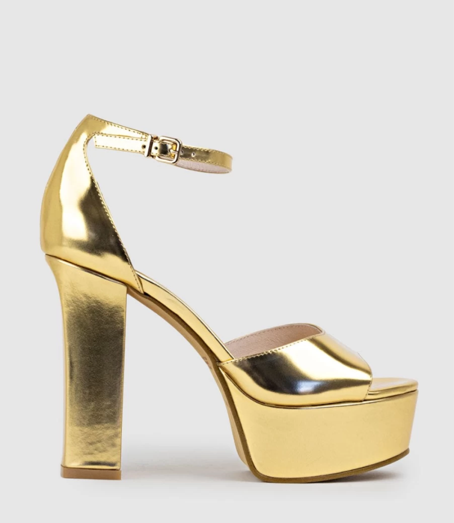 Edward Meller Women's Roxy125 Gold Mirror Open Toe Platform Sandals