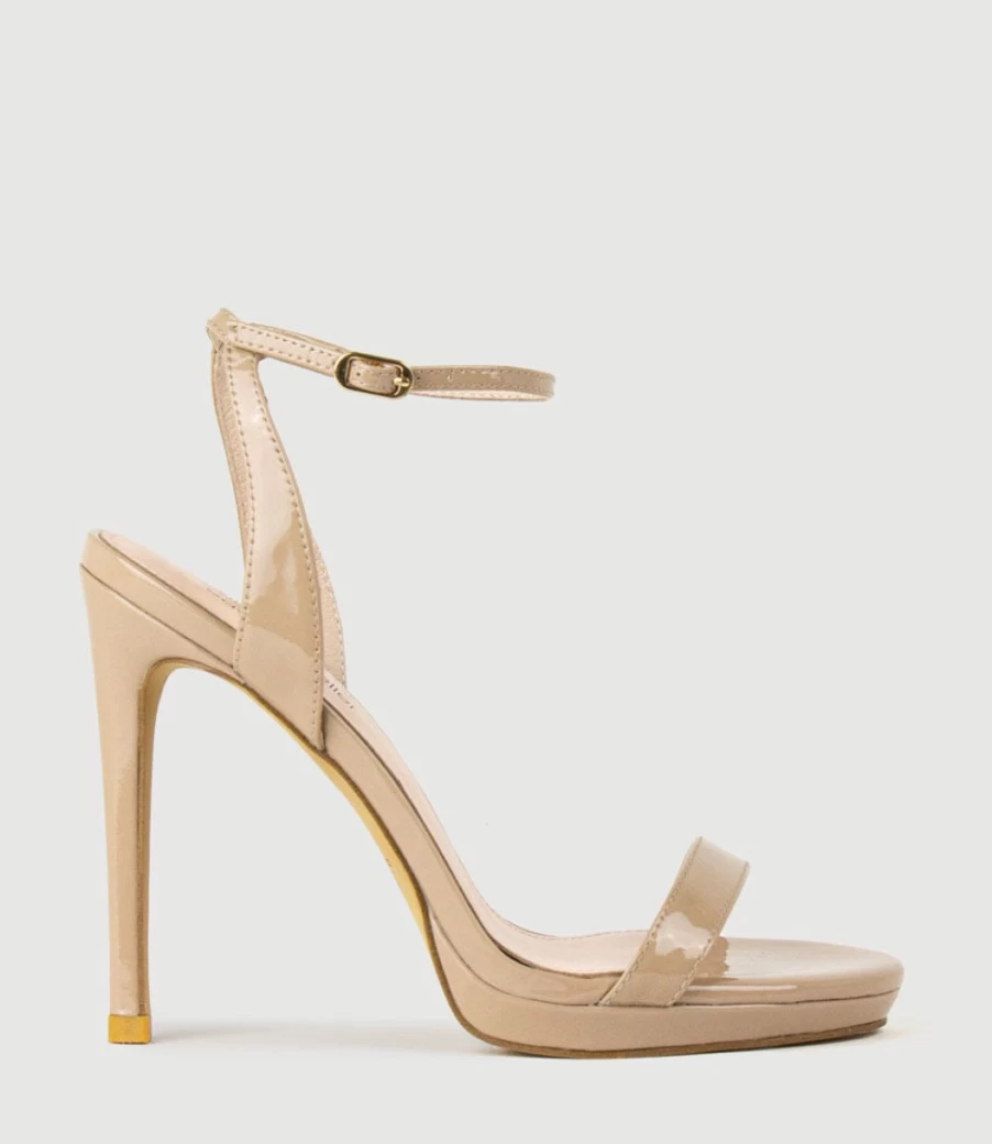 Edward Meller Women's Whisper110 Nude Patent Leather Single Strap Platform Sandals
