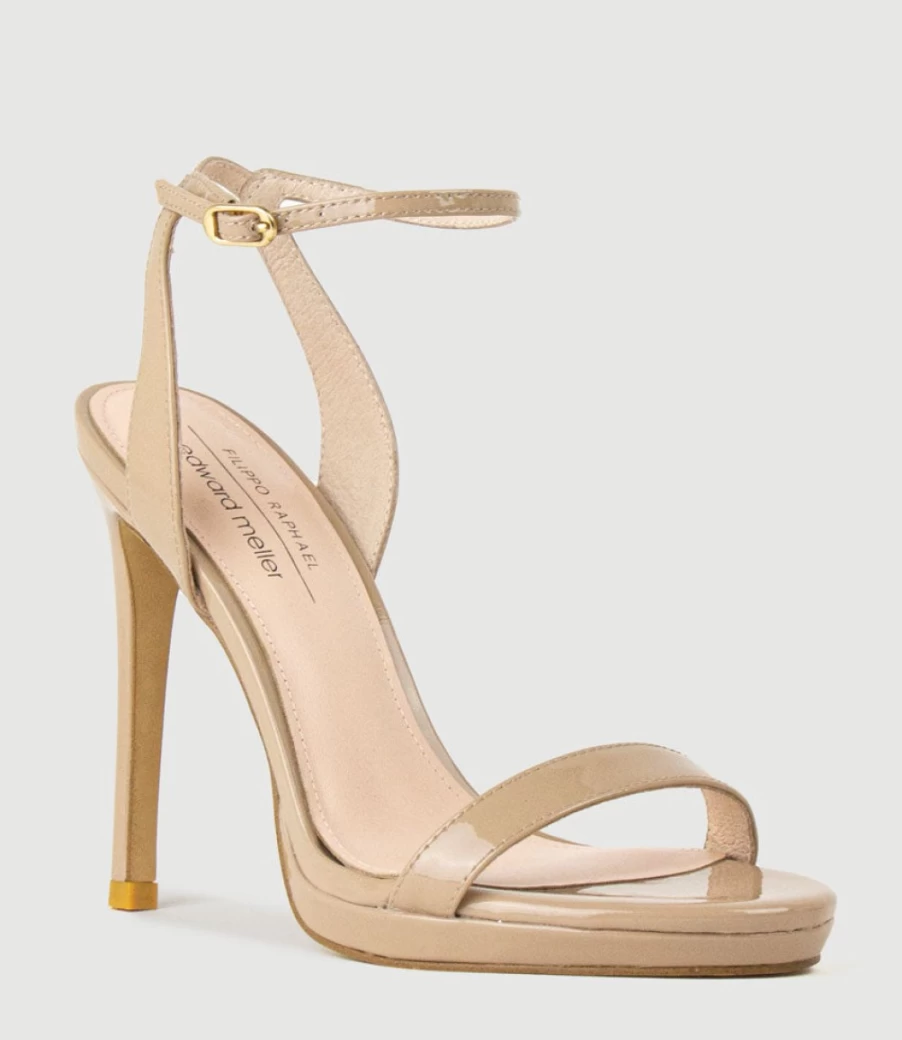 Edward Meller Women's Whisper110 Nude Patent Leather Single Strap Platform Sandals