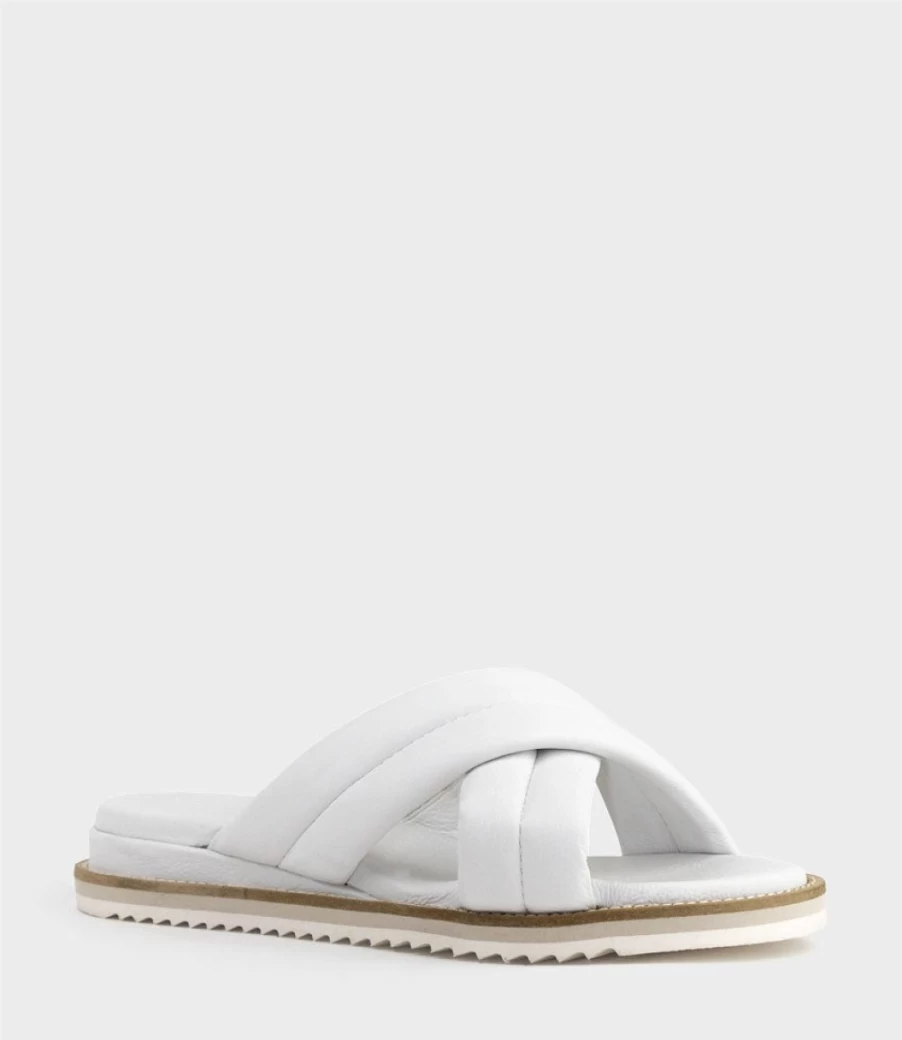 Edward Meller Women's Keyla White Crossover Slide Sandals