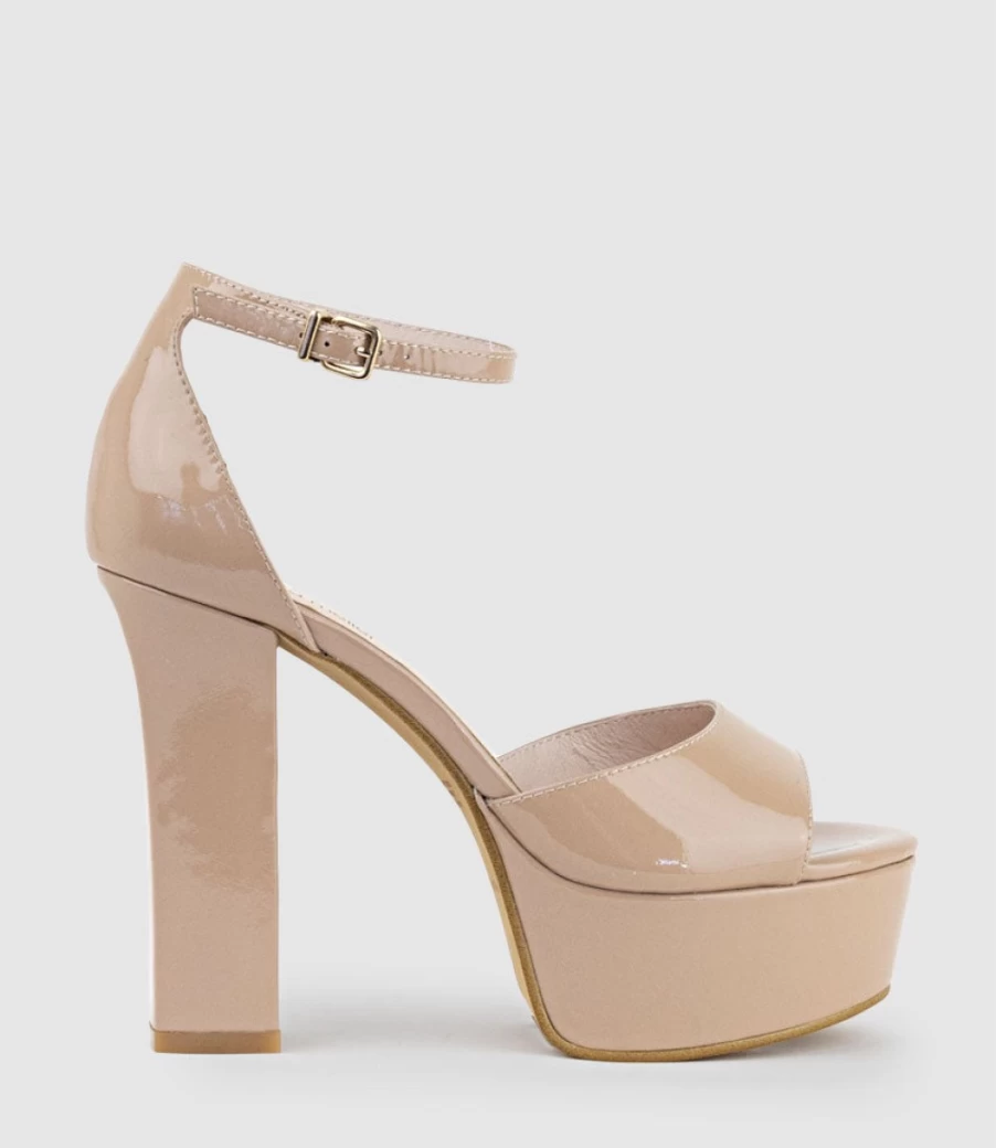 Edward Meller Women's Roxy125 Nude Patent Open Toe Platform Sandals