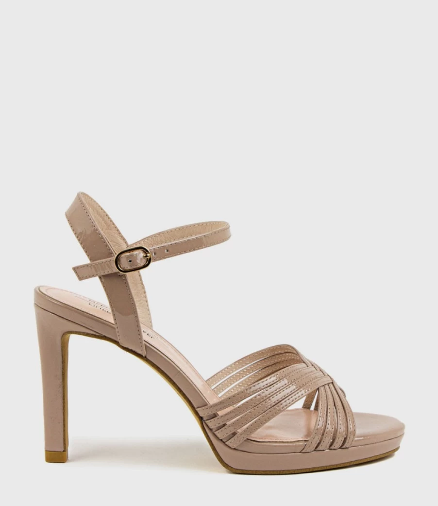 Edward Meller Women's Sona90 Nude Patent Cross Strap Platform Sandals