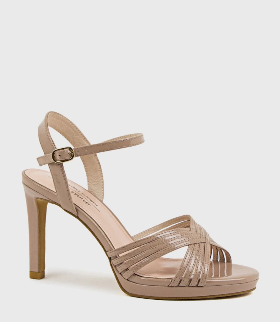 Edward Meller Women's Sona90 Nude Patent Cross Strap Platform Sandals