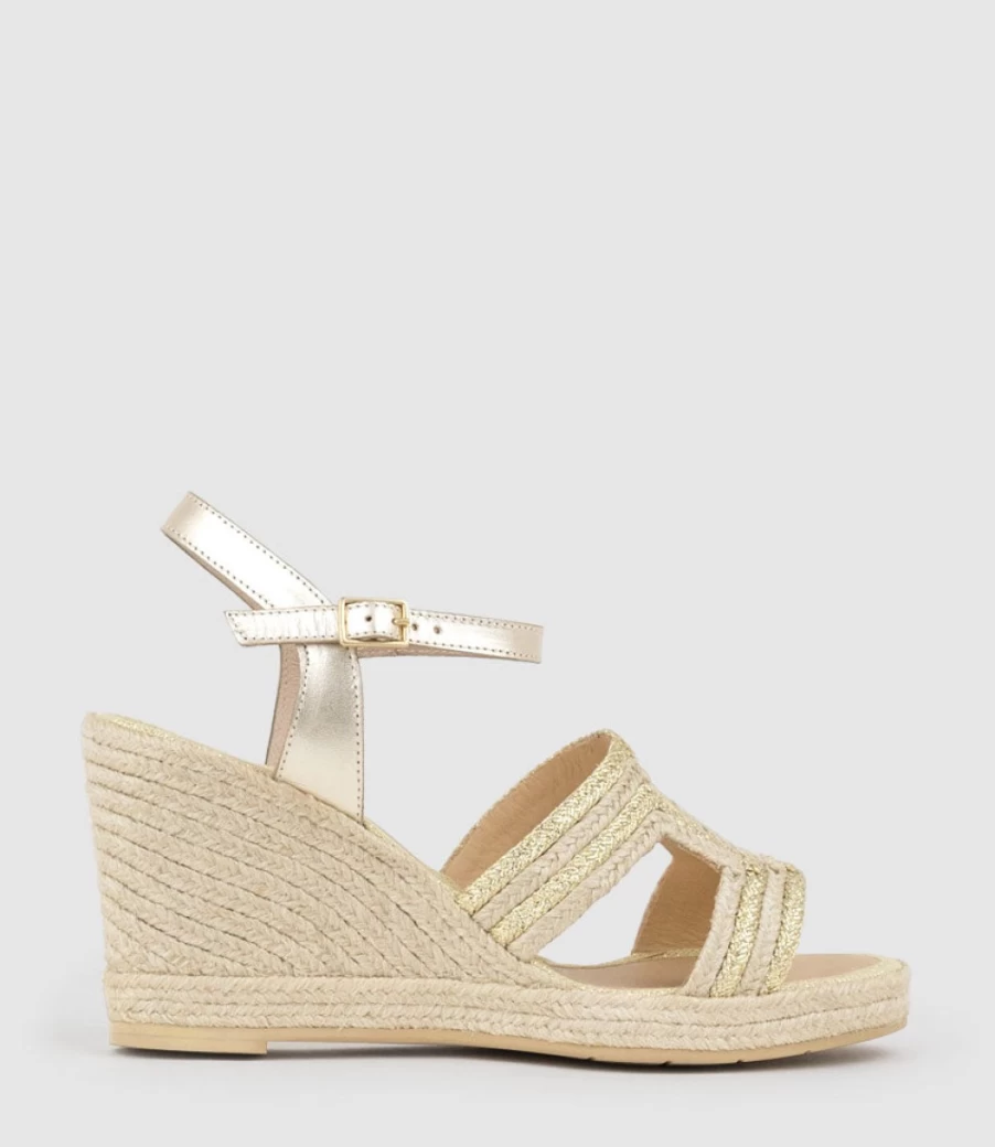 Edward Meller Women's Gold Geometric Weave High Espadrille Sandals