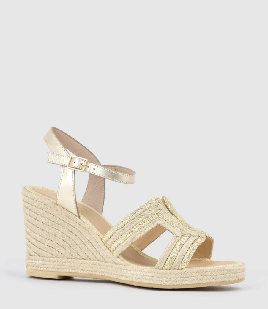 Edward Meller Women's Gold Geometric Weave High Espadrille Sandals