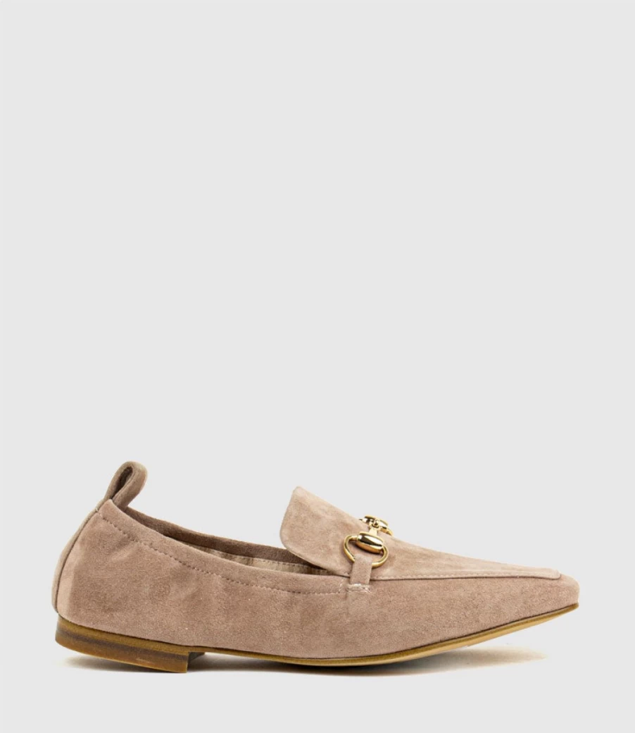 Edward Meller Women's Nude Suede Slippers with Elastic Back and Hardware Detail