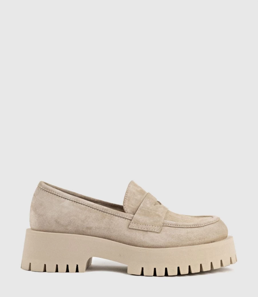 Edward Meller Women's Greville Loafer in Nude Suede with Lug Sole
