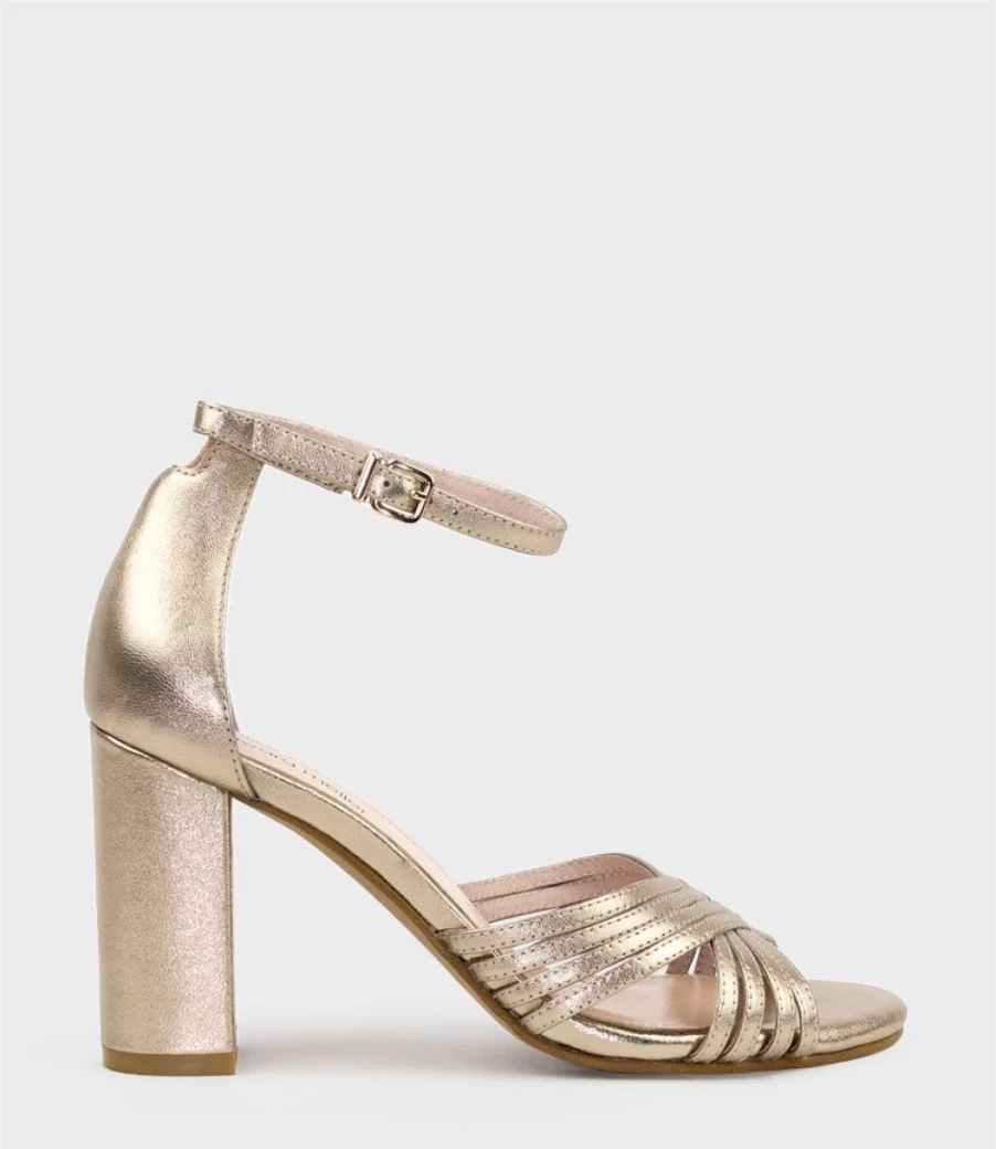 Edward Meller Women's Karina85 Multistrap Block Heel Sandals in Rose Gold