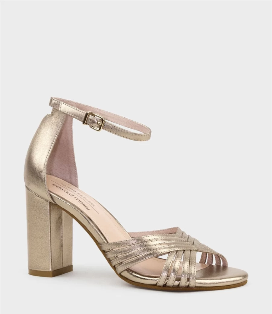 Edward Meller Women's Karina85 Multistrap Block Heel Sandals in Rose Gold