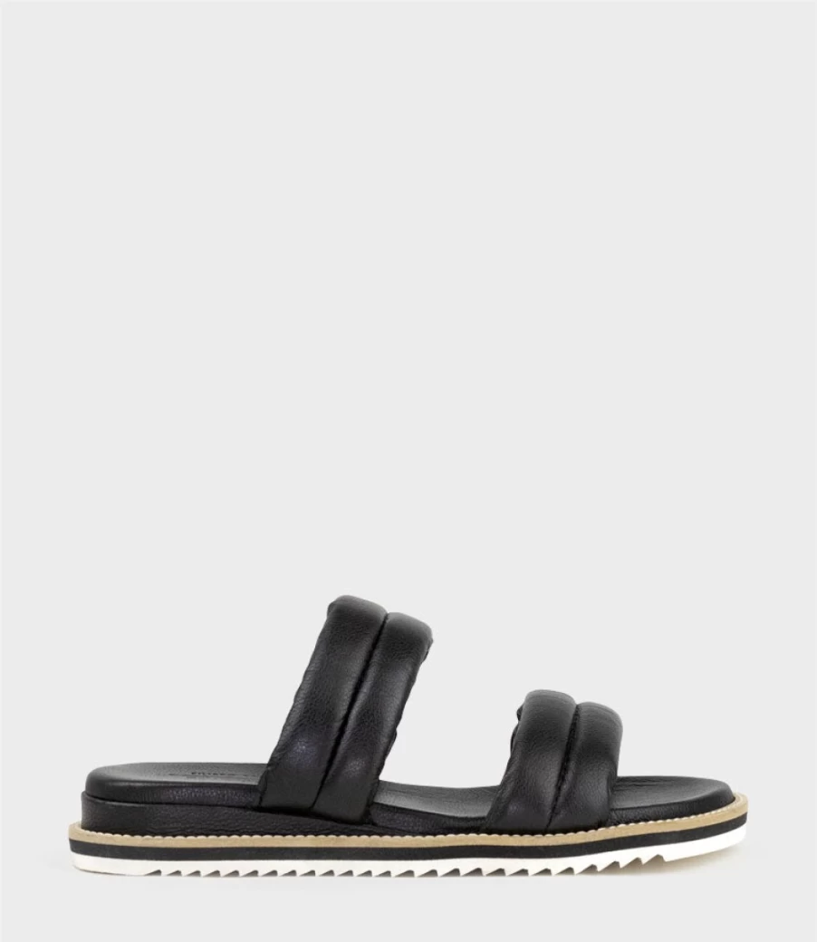 Edward Meller Women's Karsyn Black Two-Strap Slide Sandals