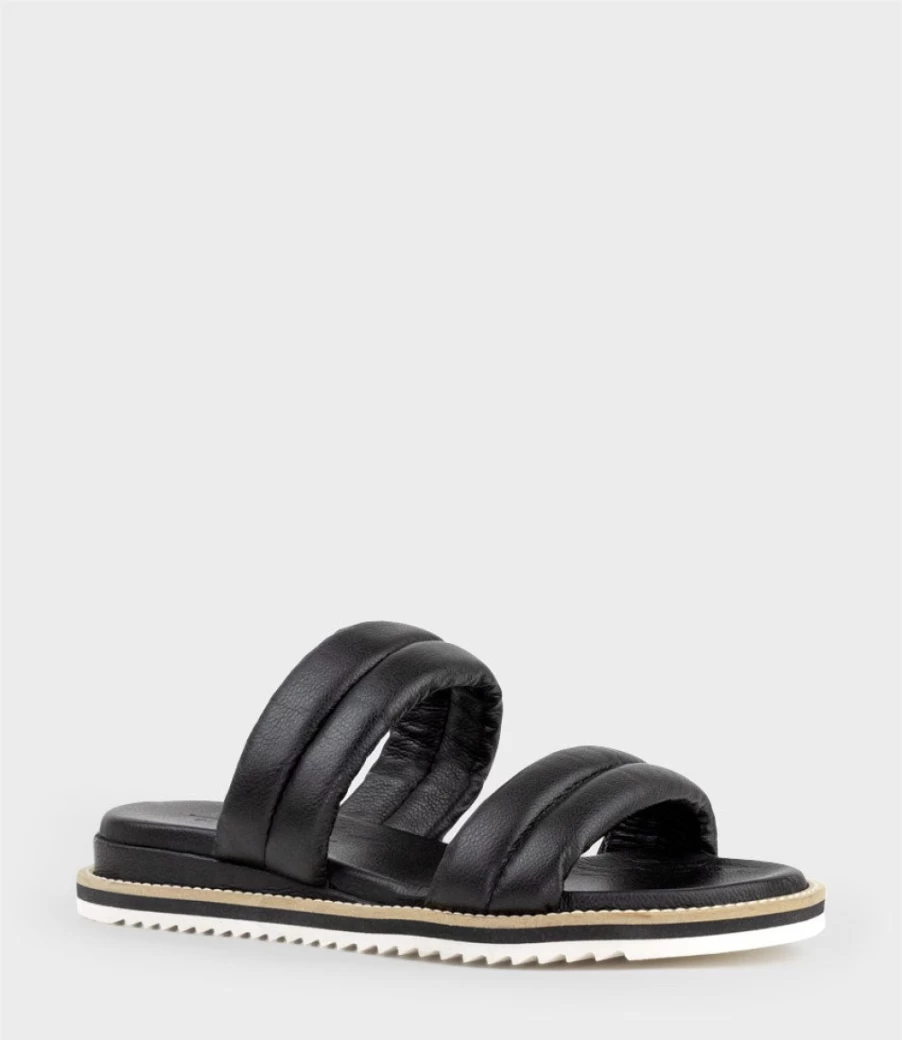 Edward Meller Women's Karsyn Black Two-Strap Slide Sandals