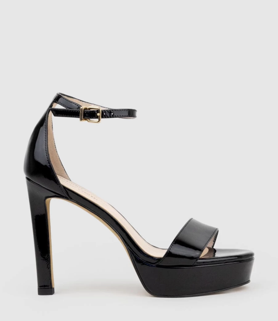 Edward Meller Women's Sydney110 Black Patent Single Strap Platform Sandals