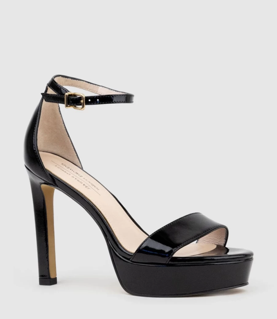 Edward Meller Women's Sydney110 Black Patent Single Strap Platform Sandals