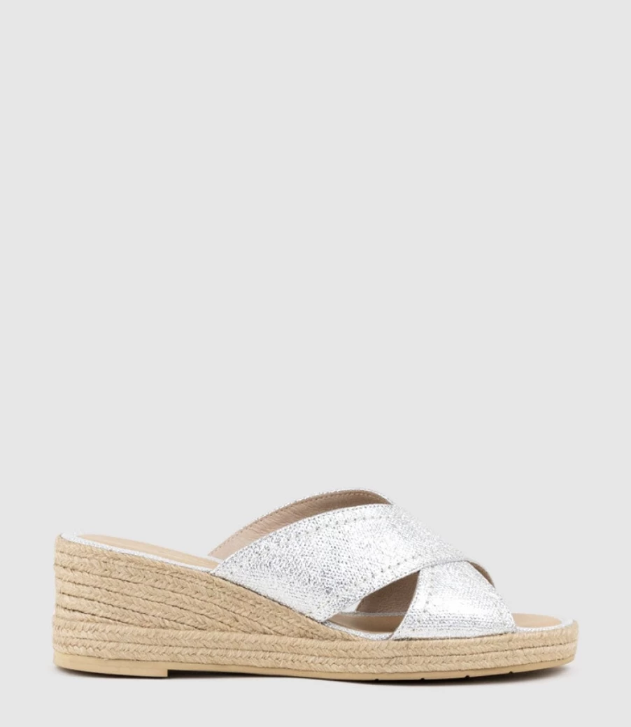 Edward Meller Women's Malina Silver Crossover Slide Espadrille Sandals