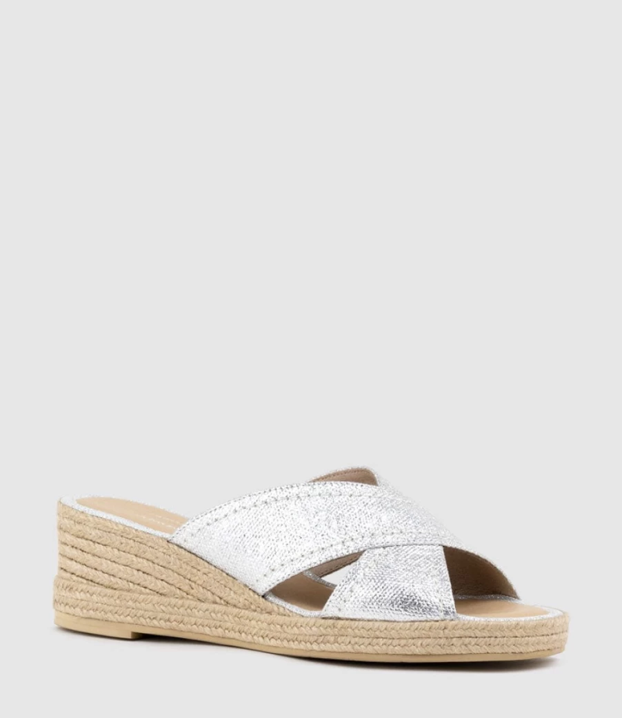 Edward Meller Women's Malina Silver Crossover Slide Espadrille Sandals