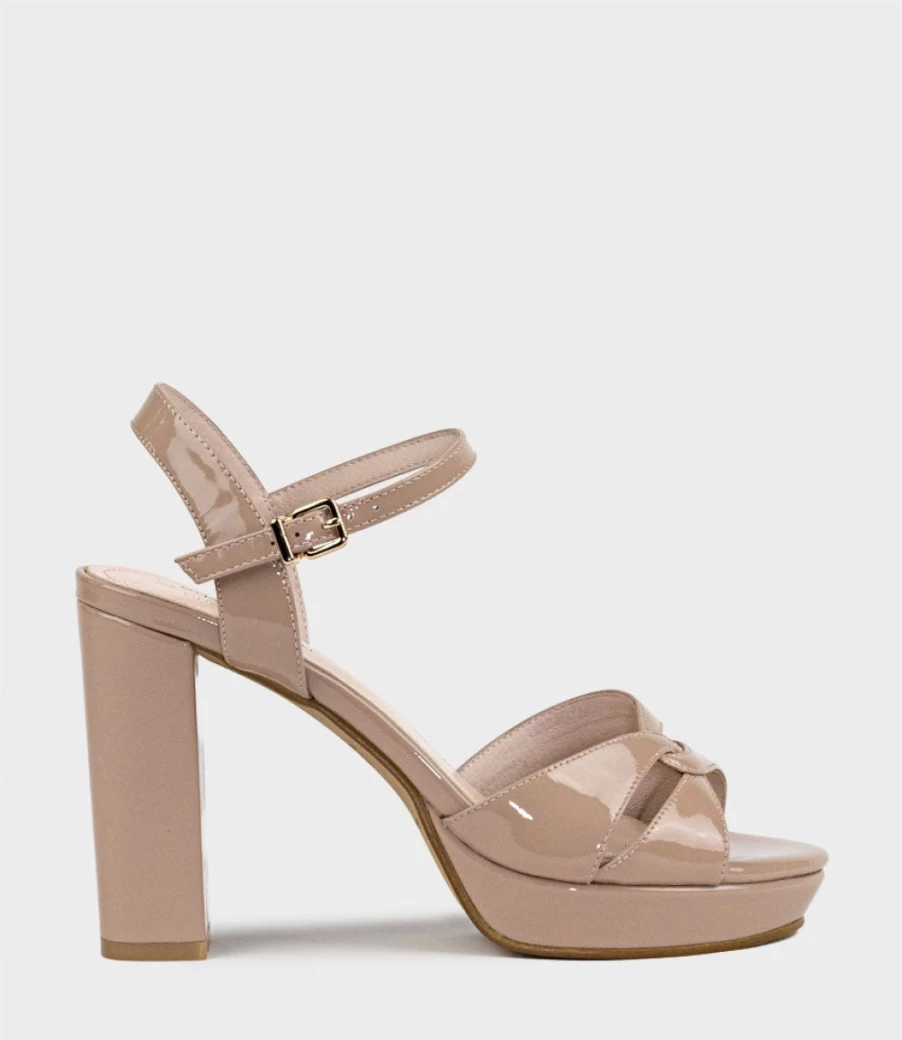 Edward Meller Women's Regent100 Nude Patent Leather Interlocked Platform Sandals
