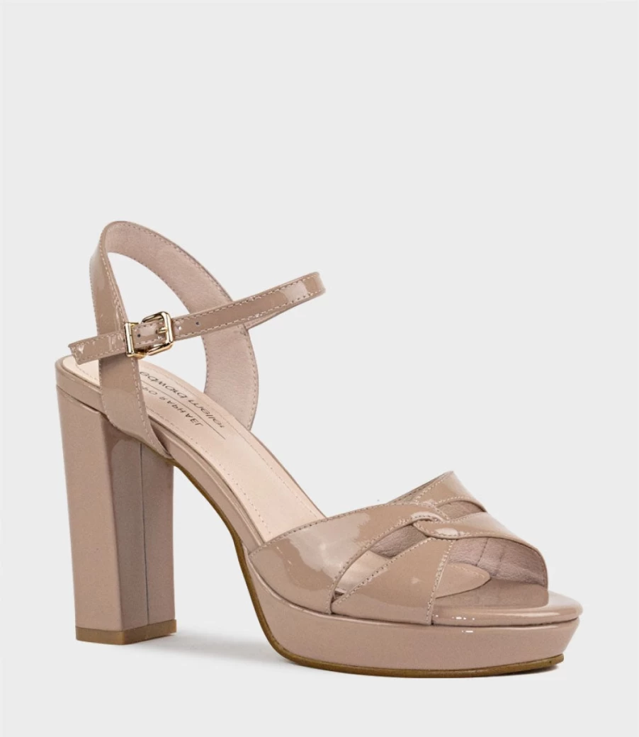 Edward Meller Women's Regent100 Nude Patent Leather Interlocked Platform Sandals
