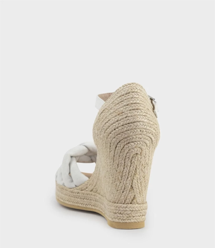 Edward Meller Women's Meena Offwhite Suede Braided Front Strap Espadrille Sandals