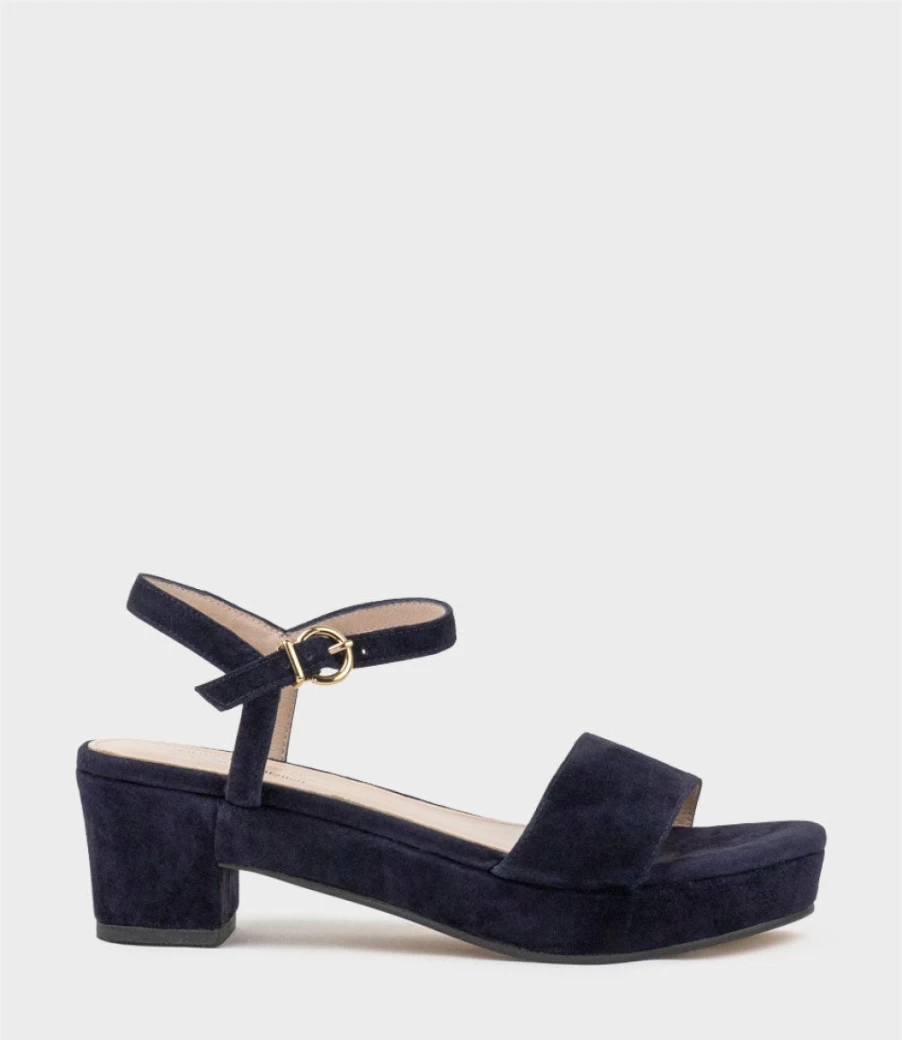 Edward Meller Women's Navy Suede Two Strap Sandals - Ralin50 Self Covered Unit