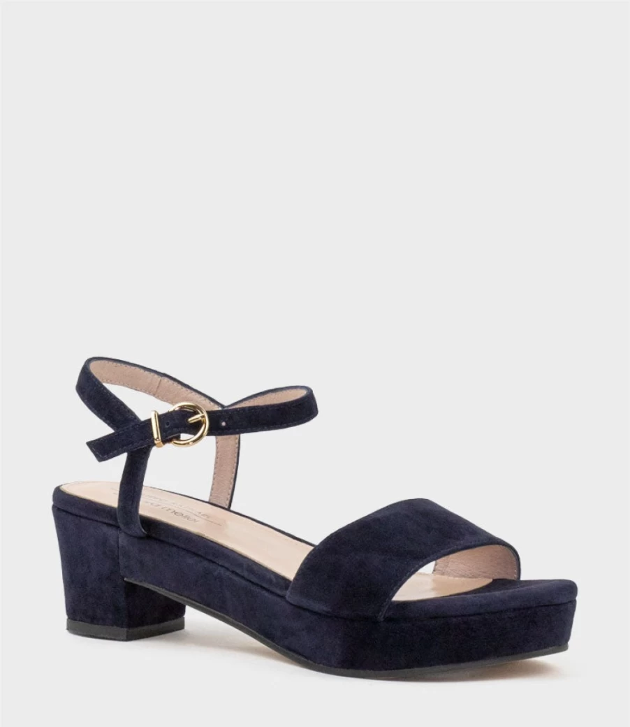 Edward Meller Women's Navy Suede Two Strap Sandals - Ralin50 Self Covered Unit