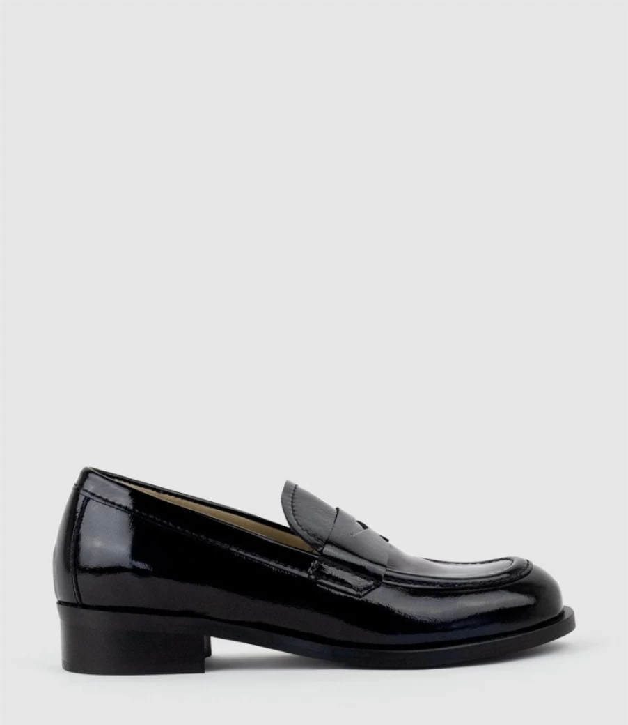Edward Meller Women's Dominic Black Patent Leather Moccasin Shoes