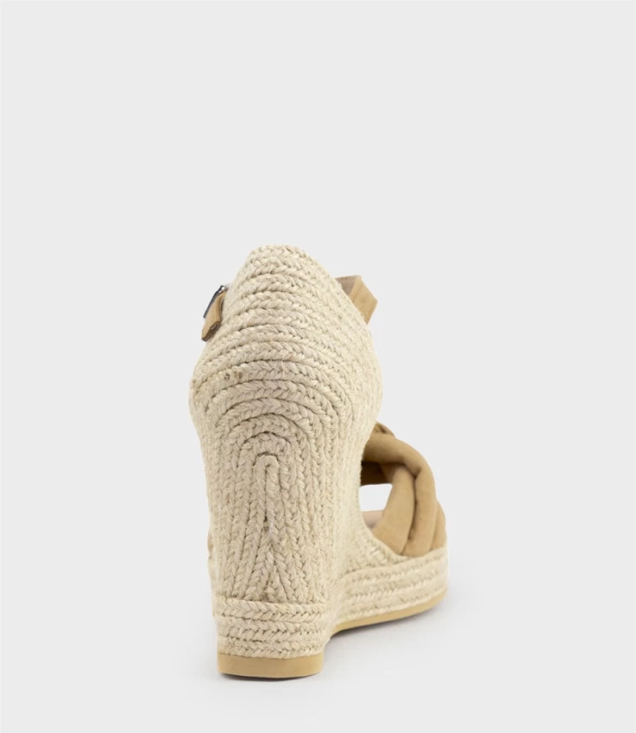 Edward Meller Women's Meena Tan Suede Braided Front Strap Espadrille Sandals