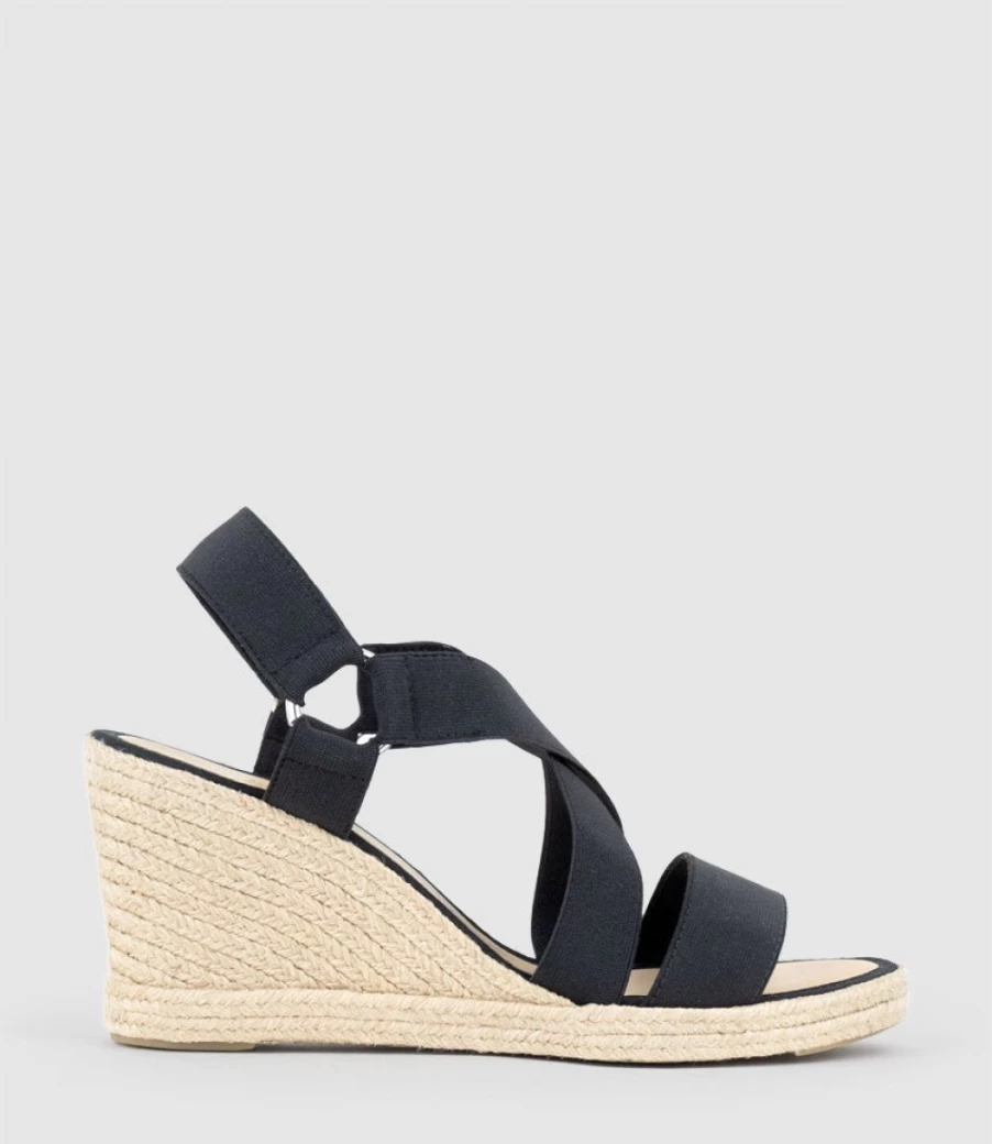 Edward Meller Women's Miria Black Elastic Crossover Espadrille Flats