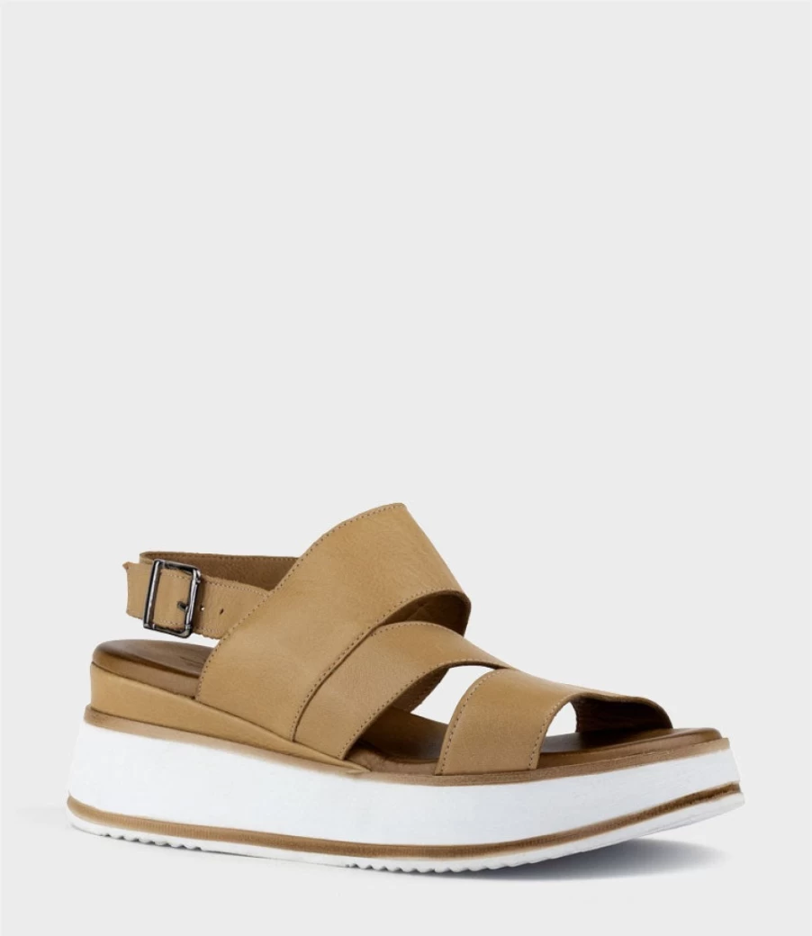 Edward Meller Women's Laith Asymmetrical Natural Sandal with Unit Heel