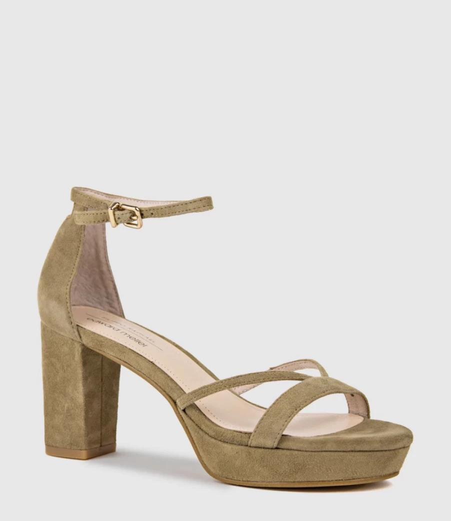 Edward Meller Women's Rina80 Platform Sandal in Camel Suede - Comfortable & Stylish Summer Shoes