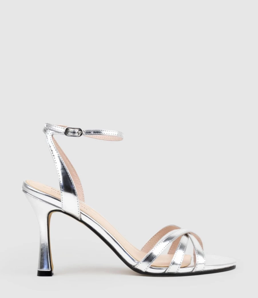 Edward Meller Women's Saige85 Strappy Sandal in Silver Mirror - Stylish Metallic Sandals for Women