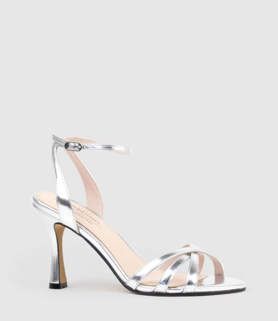 Edward Meller Women's Saige85 Strappy Sandal in Silver Mirror - Stylish Metallic Sandals for Women