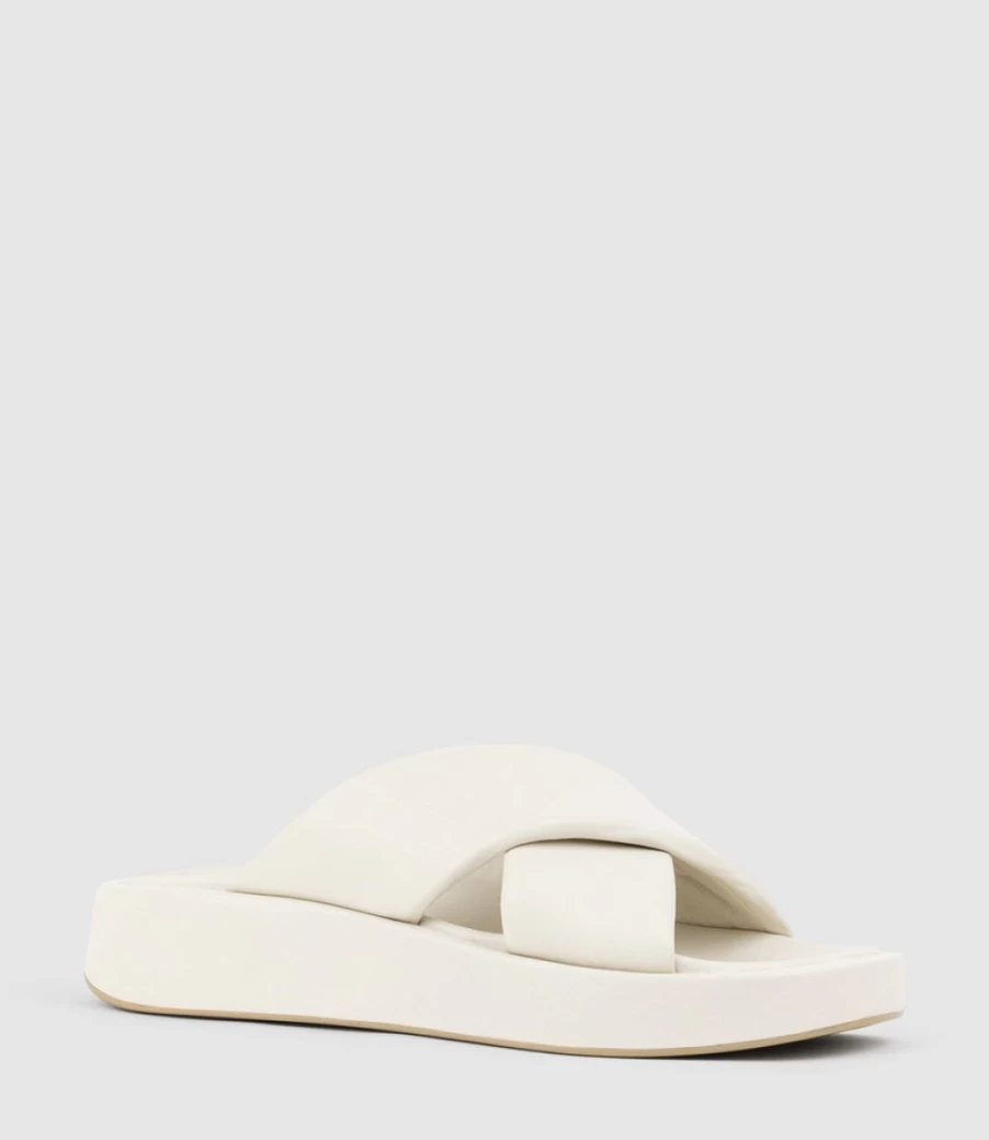 Edward Meller Women's Kamir Crossover Slide Sandals - Chunky Heel Cream Comfortable Footwear