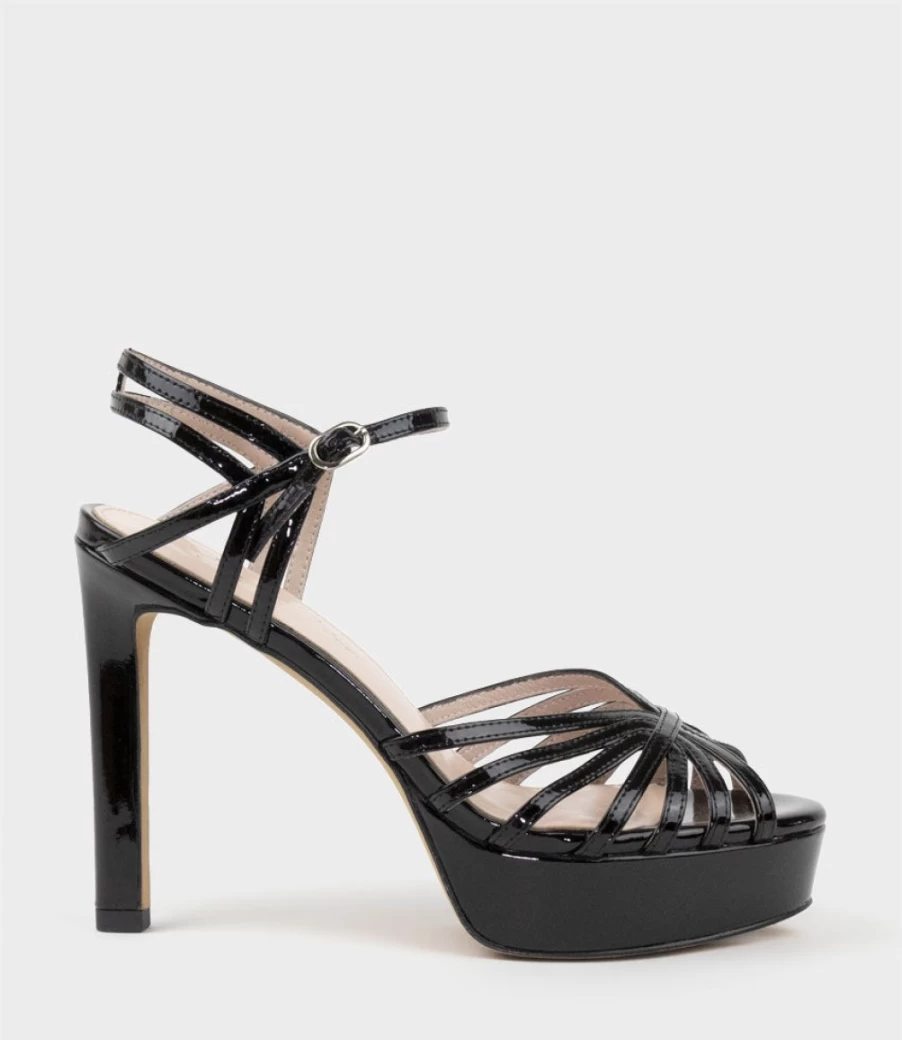 Edward Meller Women's Syria110 Multistrap Platform Sandal in Black Patent Leather