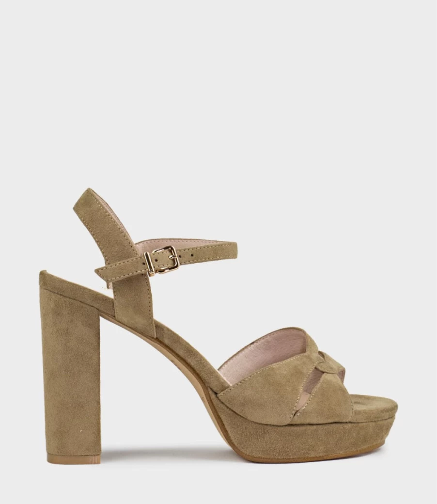 Edward Meller Women's Regent100 Camel Suede Interlocked Platform Sandals