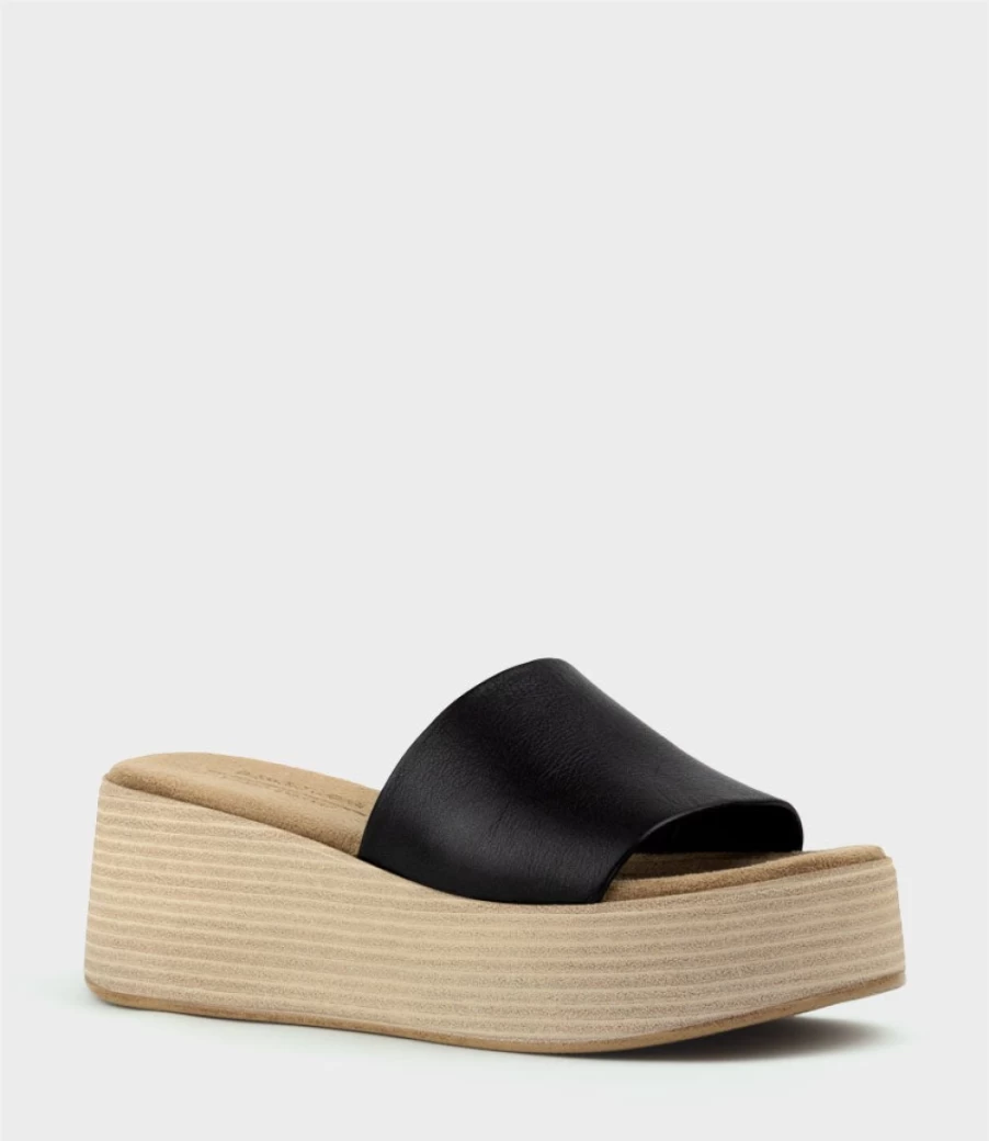Edward Meller Women's Levon Black Slide On Wedge Sandals